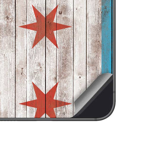 Chicago Flag Dark Wood Galaxy A14 5G Skin